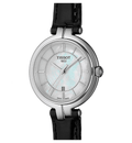 Tissot T Lady Flamingo Mother of Pearl White Dial Black Leather Strap Watch for Women - T094.210.16.111.00