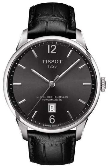 Tissot Chemin Des Tourelles Powermatic 80 Black Dial Black Leather Strap Watch For Men - T099.407.16.447.00