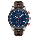 Tissot PRS 516 Chronograph Blue Dial Brown Leather Strap Watch For Men - T100.417.16.041.00