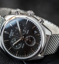 Tissot PR 100 Chronograph Black Dial Silver Mesh Bracelet Watch For Men - T101.417.11.051.01