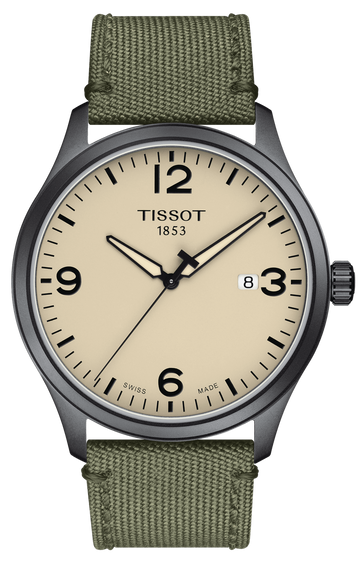 Tissot T Sport Chrono XL Beige Dial Khakhi Green Nylon Strap Watch for Men - T116.617.33.267.00