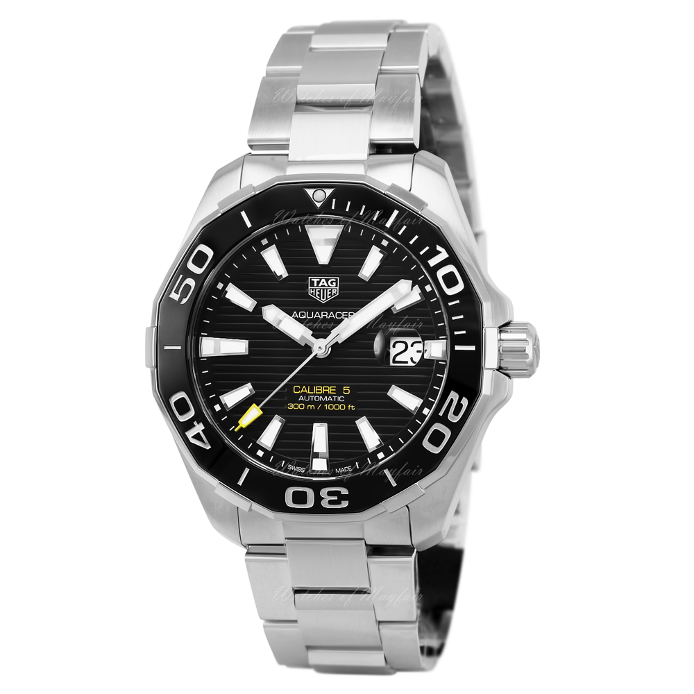 Tag Heuer Aquaracer Caliber 5 Black Dial Silver Steel Strap Watch for Men - WAY201A .BA0927