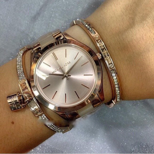 Michael Kors Slim Runway Rose Gold Dial Two Tone Steel Strap Watch for Women - MK4294