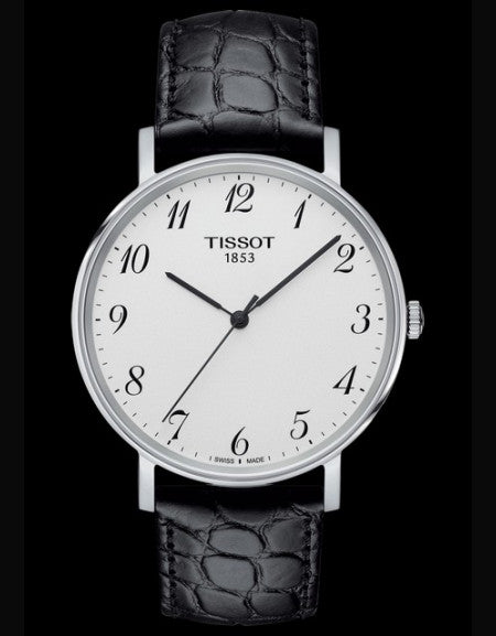 Tissot Everytime Desire Medium White Dial Black Leather Strap Watch For Men - T109.410.16.032.00