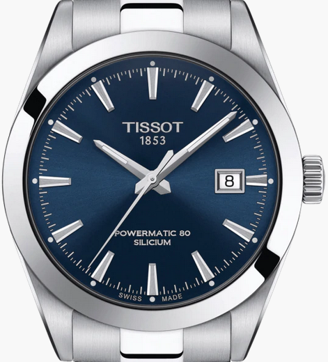Tissot Gentlemen Powermatic 80 Silicium Blue Dial Silver Steel Strap Watch For Men - T127.407.11.041.00