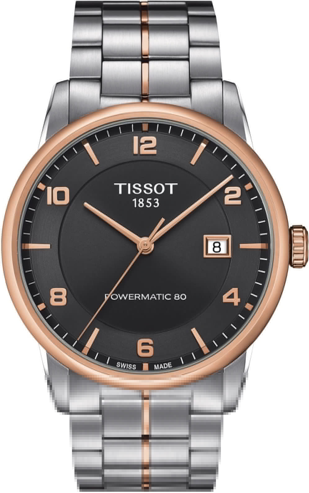 Tissot T Classic Luxury Powermatic 80 Black Dial Silver Steel Strap Watch For Men - T086.407.22.067.00