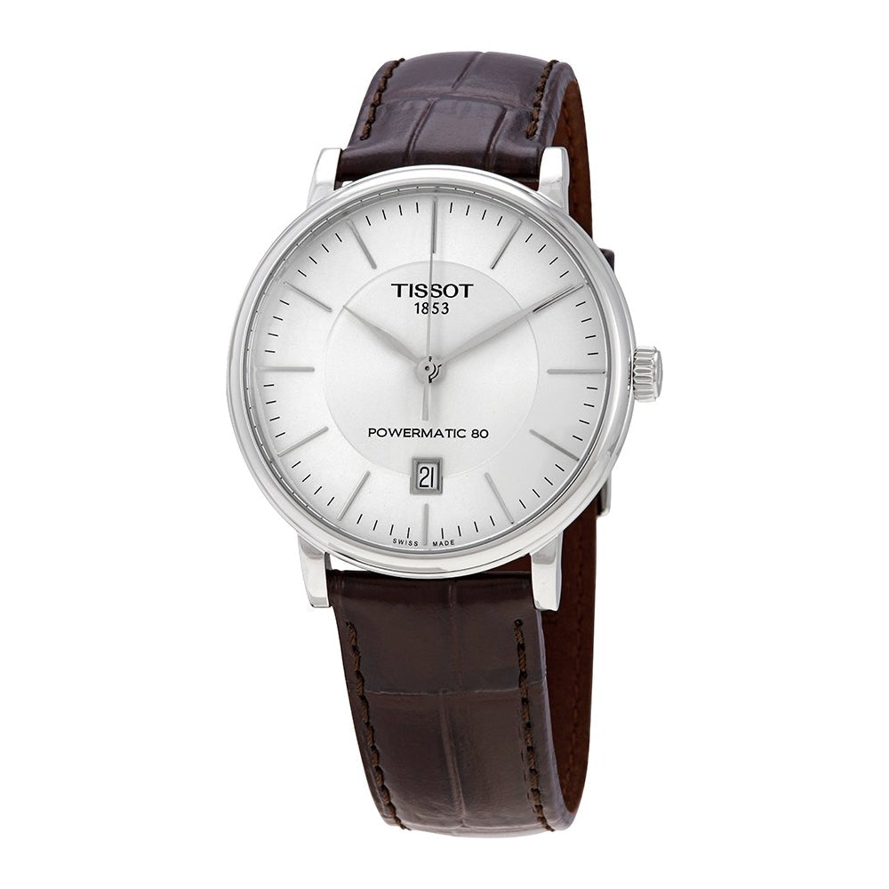 Tissot T-Classic Powermatic 80 Silver Dial Brown Leather Strap Watch For Men - T122.407.16.031.00