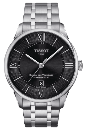 Tissot Chemin Des Tourelles Powermatic 80 Black Dial Silver Steel Strap Watch For Men - T099.407.11.058.00