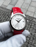 Tissot Couturier Lady Silver Dial Red Leather Strap Watch for Women - T035.210.16.031.01