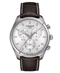 Tissot PR 100 Chronograph Silver Dial Brown Leather Strap Watch for Men - T101.417.16.031.00