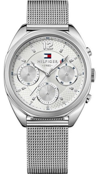 Tommy Hilfiger Mia Silver Dial Silver Mesh Bracelet Watch for Men - 1781628