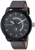 Tommy Hilfiger Denim Black Dial Brown Leather Strap Watch for Men - 1791478