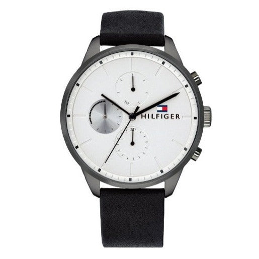 Tommy Hilfiger Lexor Silver Dial Black Leather Strap Watch For Men - 1791489