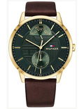 Tommy Hilfiger Hunter Green Dial Brown Leather Strap Watch for Men - 1791607