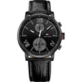Tommy Hilfiger Aden Chronograph Black Dial Black Leather Strap Watch for Men - 1791310
