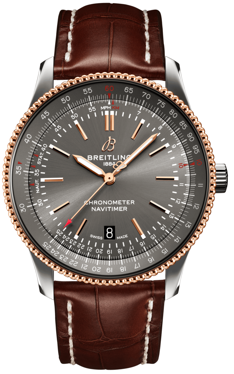 Breitling Navitimer Automatic 41 Grey Dial Brown Leather Strap Watch for Men - U17326121M1P1