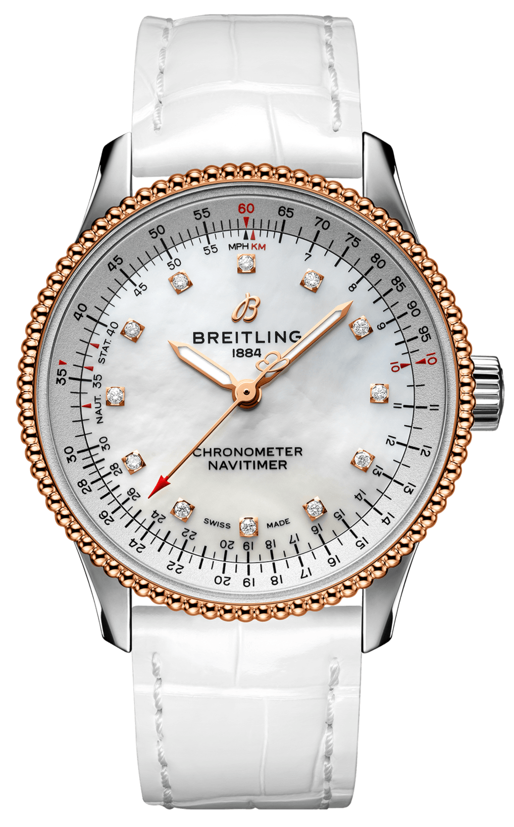 Breitling Navitimer Automatic 35 Mother of Pearl Dial White Leather Strap Watch for Women - U17395211A1P3