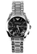 Emporio Armani Velente Chronograph Black Dial Silver Steel Strap Watch For Women - AR0674