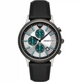 Emporio Armani Renato Chronograph Silver Dial Black Leather Strap Watch for Men - AR11473