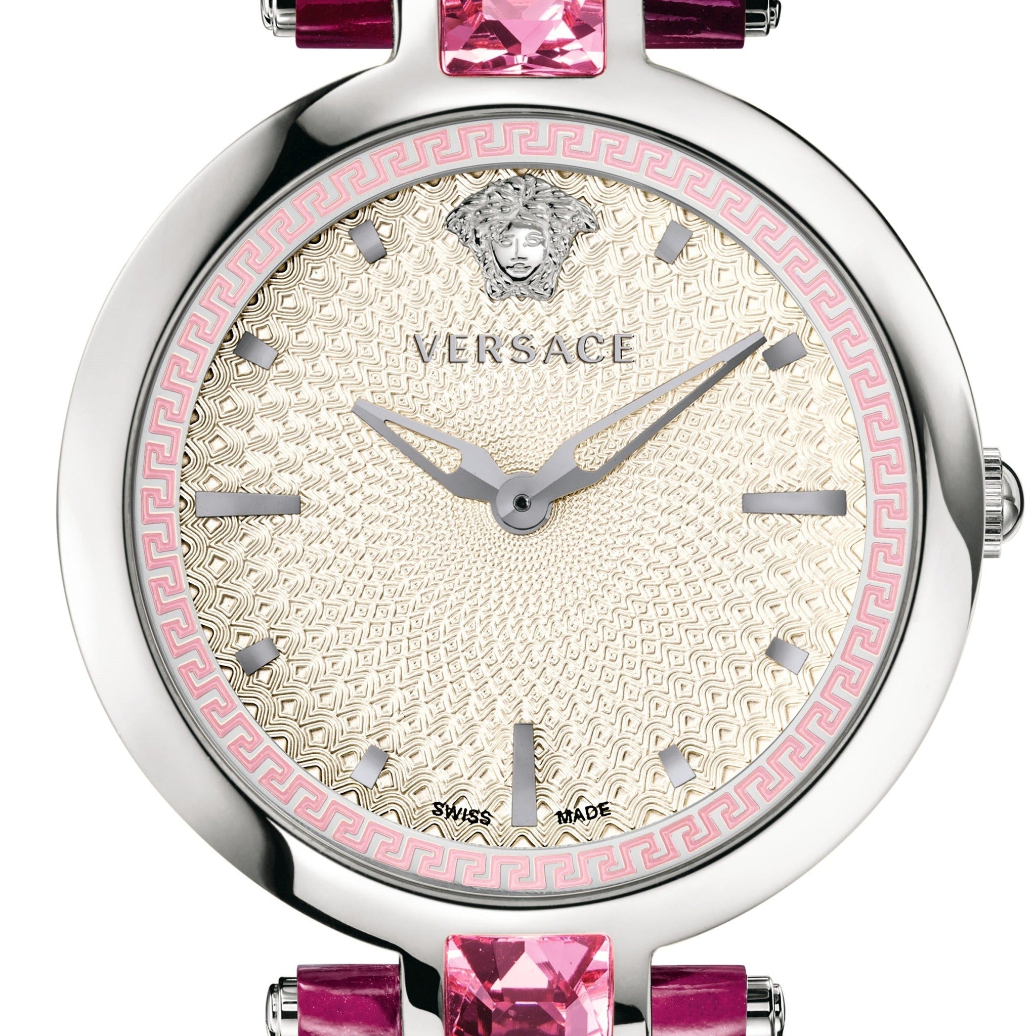 Versace Olympo Crystal Gleam White Dial Purple Leather Strap Watch for Women - VAN010016