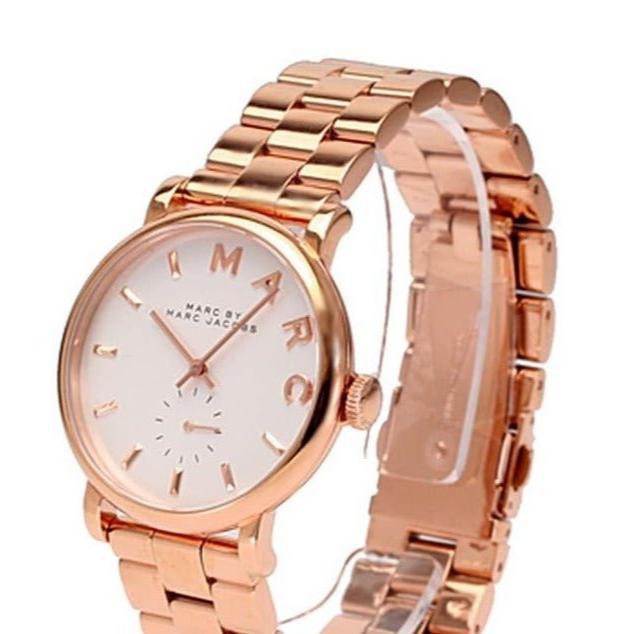 Marc Jacobs Baker White Dial Rose Gold Steel Strap Watch for Women - MBM3244
