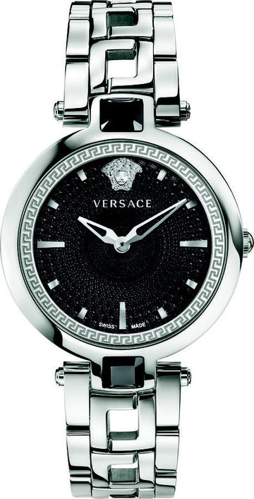 Versace Crystal Gleam Guilloche  Black Dial Silver Steel Strap Watch for Women - VAN030016