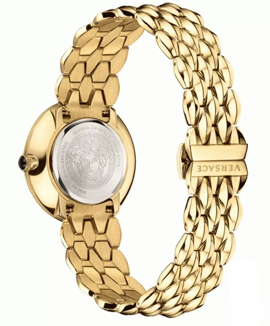 Versace V Flare Diamonds Silver Dial Gold Steel Strap Watch for Women - VEBN00918