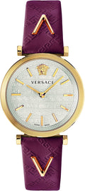 Versace V-Twist Silver Dial Red Leather Strap Watch for for Women - VELS00519