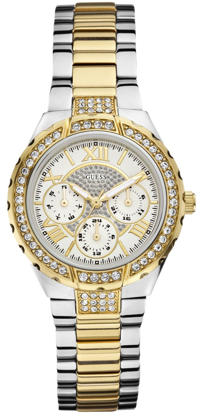 Guess Viva Diamonds Silver Dial Two Tone Steel Strap Watch for Women - W0111L5
