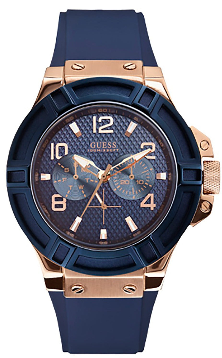 Guess Rigor Blue Dial Blue Silicone Strap Watch For Men - W0247G3