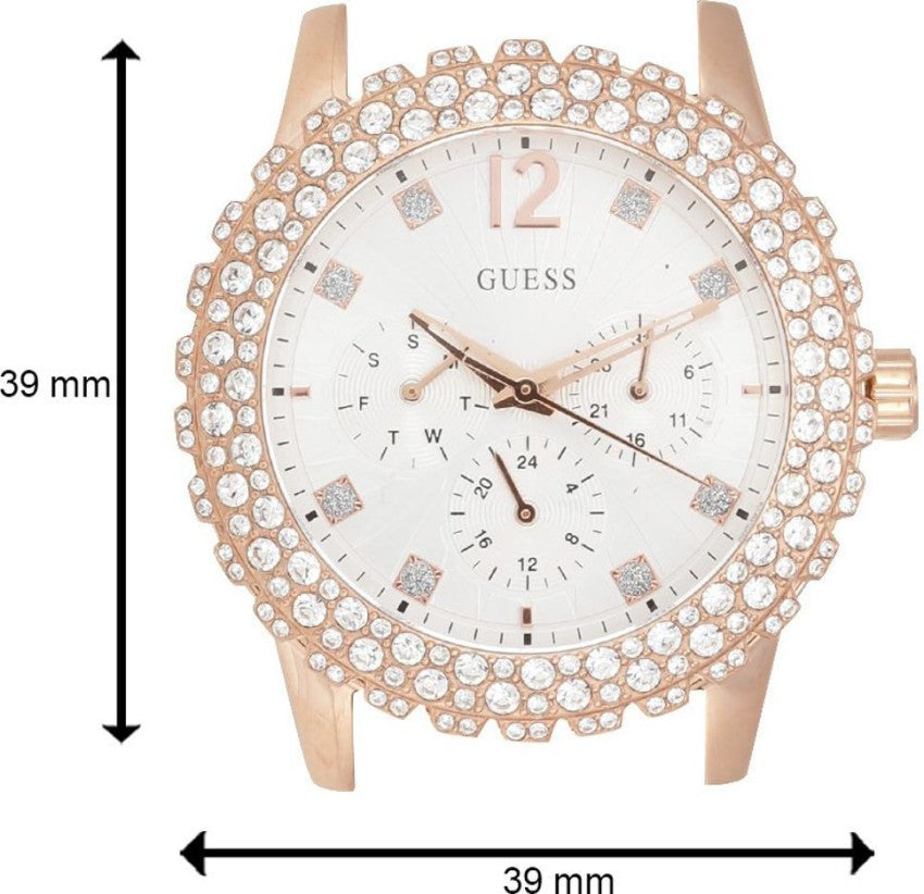 Guess Dazzler Diamonds Silver Dial Rose Gold Steel Strap Watch for Women - W0335L3
