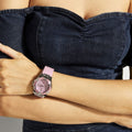 Guess Limelight Quartz Diamonds Pink Dial Pink Denim Strap Watch For Women - W0775l15
