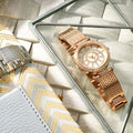 Guess Muse Quartz Silver Dial Rose Gold Steel Strap Watch For Women - W1008L3