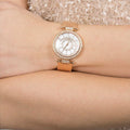 Guess Muse Quartz Silver Dial Rose Gold Steel Strap Watch For Women - W1008L3