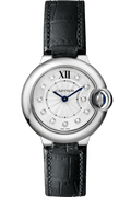 Cartier Ballon Bleu de Cartier Diamonds Silver Dial Black Leather Strap Watch for Women - W4BB0008