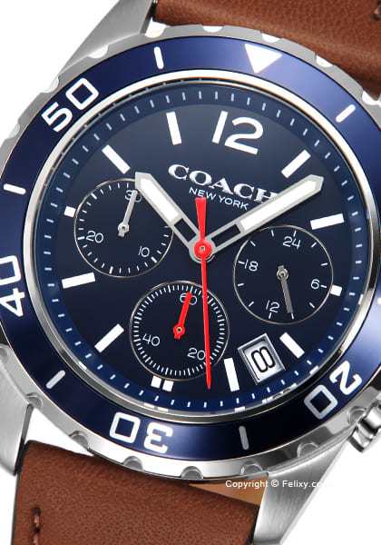 Coach Kent Chronograph Blue Dial Brown Leather Strap Watch for Men - 14602560