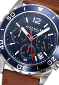 Coach Kent Chronograph Blue Dial Brown Leather Strap Watch for Men - 14602560