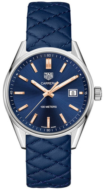 Tag Heuer Carrera Quartz Blue Dial Blue Calfskin Leather Strap Watch for Women - WAR1112.FC6391