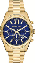 Michael Kors Lexington Chronograph Blue Dial Gold Steel Strap Watch for Men - MK9153