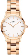 Daniel Wellington Iconic Link White Dial Rose Gold Steel Strap Watch for Women - DW00100213