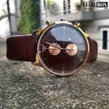 Emporio Armani Classic Chronograph Brown Dial Brown Leather Strap Watch For Men - AR0387