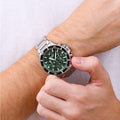 Emporio Armani Diver Chronograph Green Dial Silver Steel Strap Watch For Men - AR11500