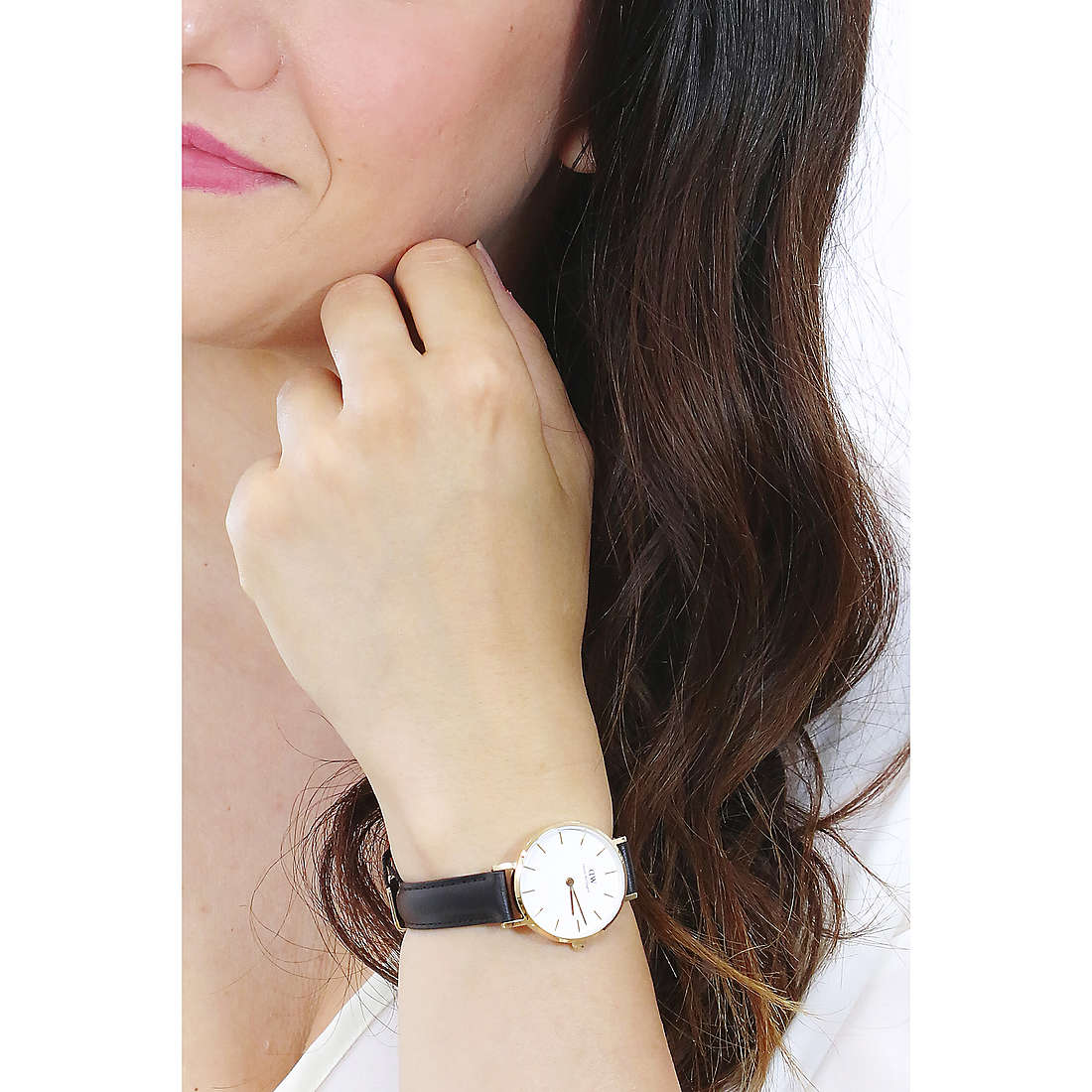 Daniel Wellington Classic Petite Sheffield White Dial Black Leather Strap Watch For Women - DW00100242