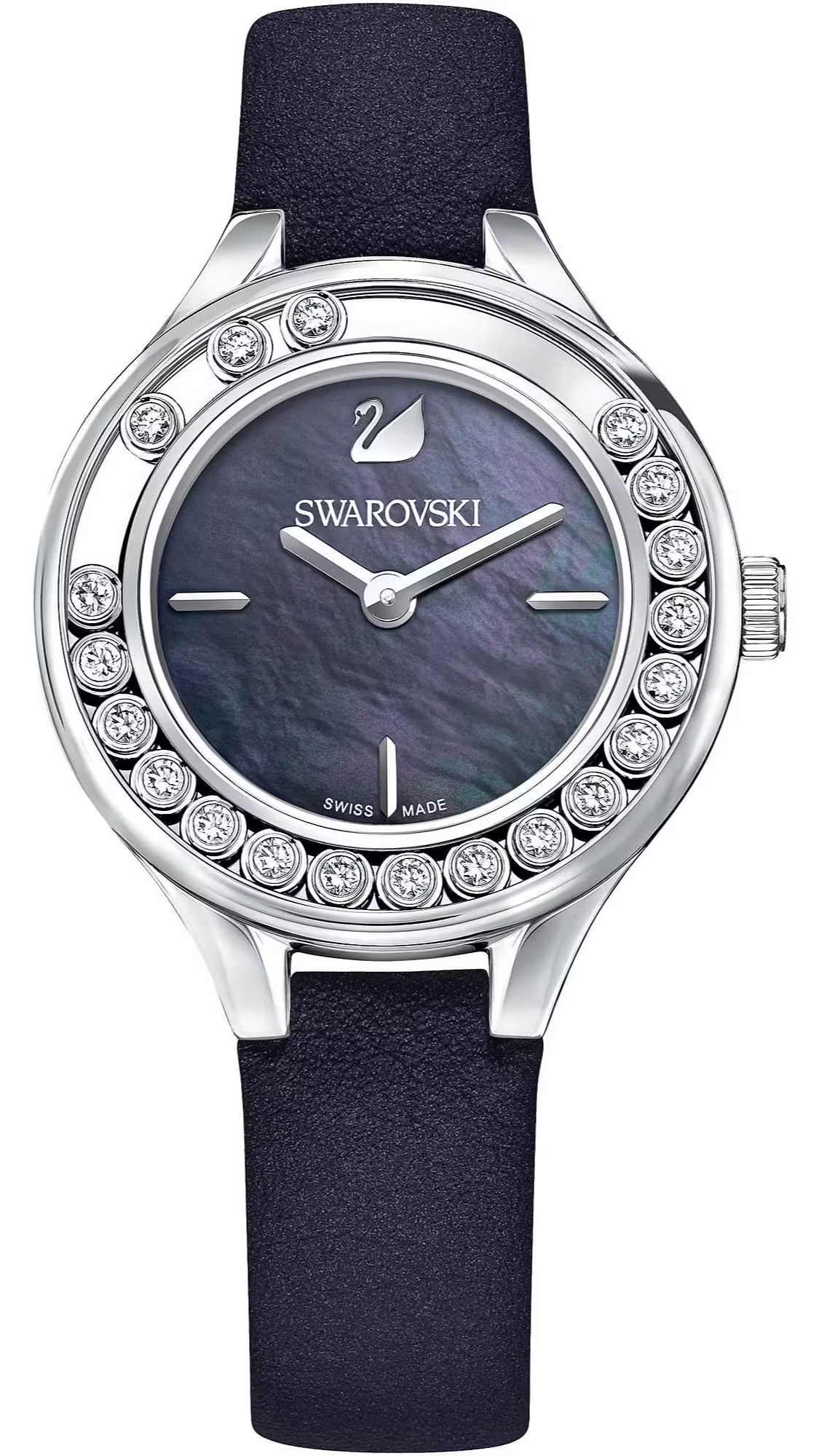 Swarovski Lovely Crystals Mother of Pearl Black Dial Black Leather Strap Watch for Women - 5242898