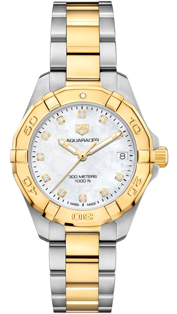Tag Heuer Aquaracer White Mother of Pearl Dial Two Tone Steel Strap Watch for Women - WBD1322.BB0320