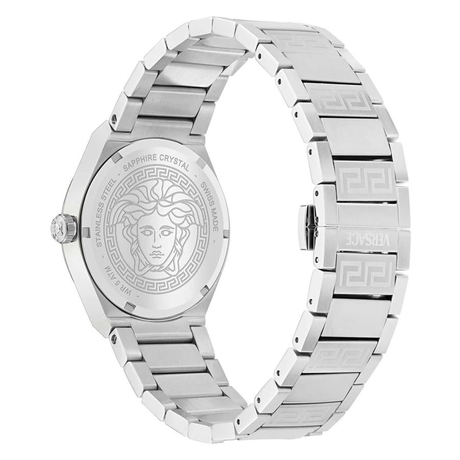 Versace V-Auria Quartz Green Dial Silver Steel Strap Watch for Men - VE0F00125