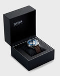 Hugo Boss Pioneer Chronograph Blue Dial Brown Leather Strap Watch For Men - 1513709