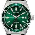 Citizen Eco Drive Vintage Green Dial Silver Steel Strap Watch For Men - AW1598-70X