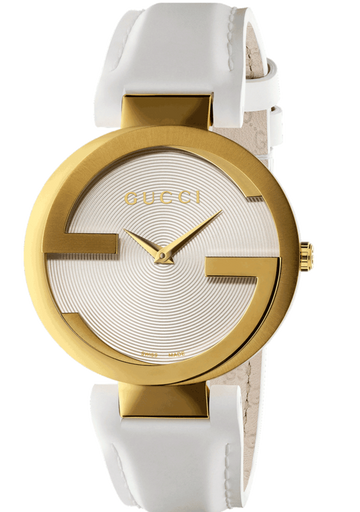 Gucci G Interlocking White Dial White Leather Strap Watch For Women - YA133327
