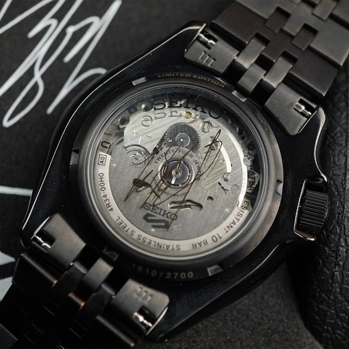 Seiko Automatic SKX GMT Yuto Horigome Limited Edition Black Dial Black Steel Strap Watch For Men - SSK027K1